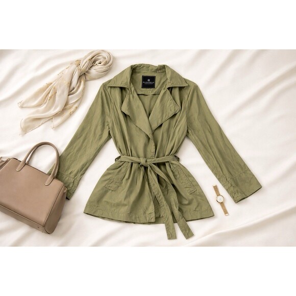 bagatelle Jackets & Blazers - Utility Safari Jacket Olive Green Belted Lightweight Rayon Shacket Womens Medium